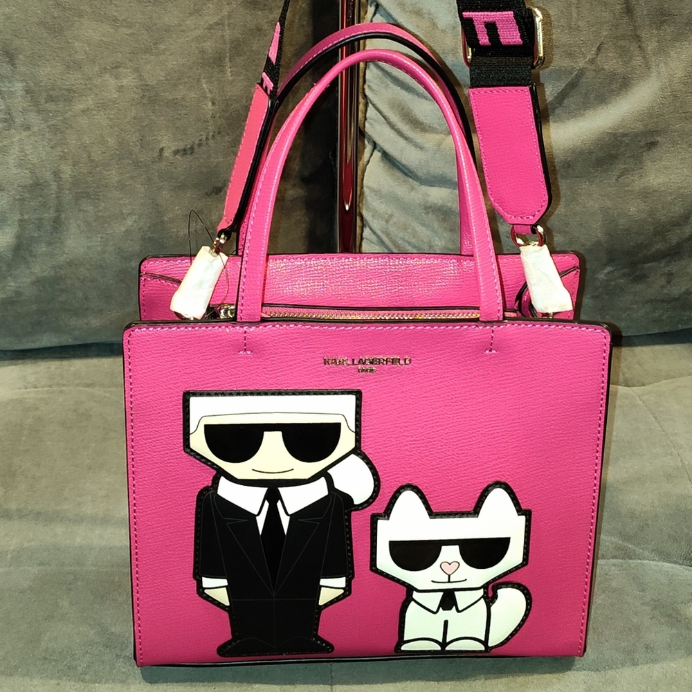 NWT KARL LAGERFELD PARIS MAYBELLINE  LEATHER TWO-WAY TOTE W/ RARE LOVE LETTER - Picture 13 of 16